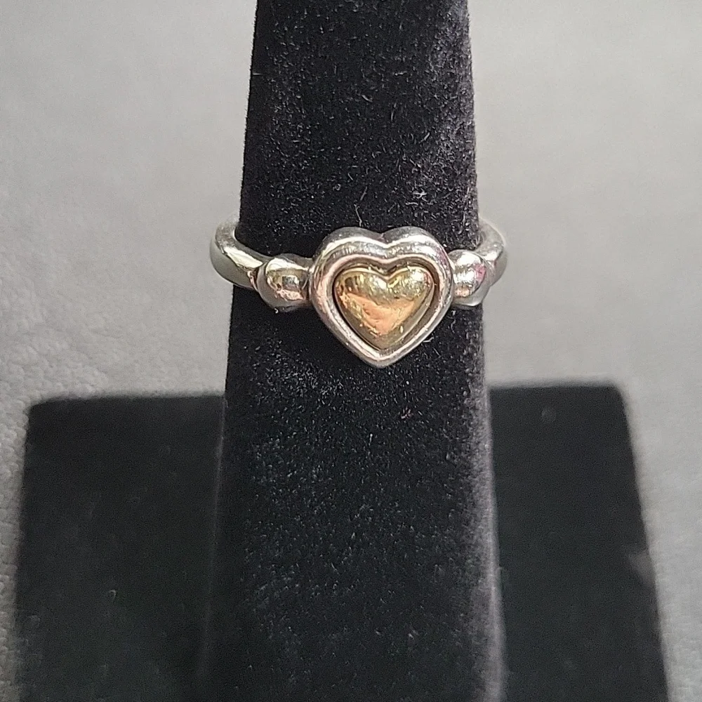 James Avery Retired True Heart Sterling Silver 925 & 14k Gold Ring SZ: 5.5 - Picture 3 of 8